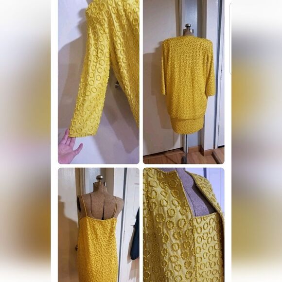 VTG 80'S He-Ro Black Tie Heavily Beaded Yellow Evening Gown/DRESS 2 PC szVTG 80' - Picture 8 of 11